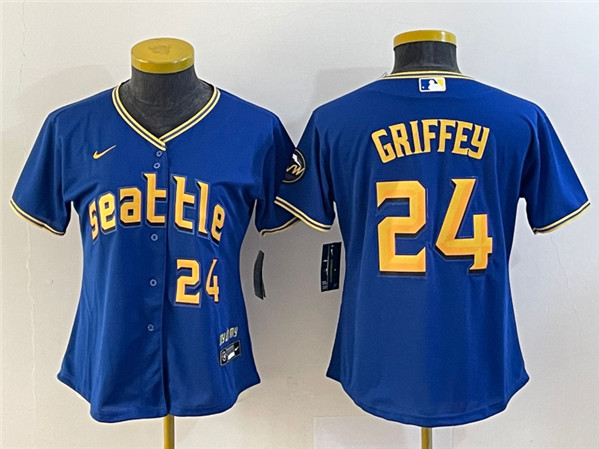 Women's Seattle Mariners #24 Ken Griffey Jr. Royal 2023 City Connect With Patch Stitched Baseball Jersey(Run Small)